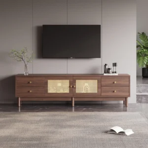 Elegant ​​TV-bänk med 2 Rottingdörrar och 4 Lådor - 180cm Längd