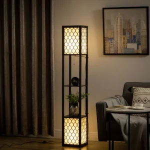 Unik Golvlampa med 2 hyllplan - 26x26x156 cm
