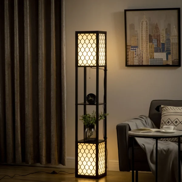 Unik Golvlampa med 2 hyllplan - 26x26x156 cm