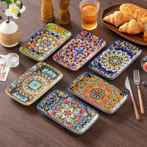 Vackert Rektangulärt Set med 6 Tallrikar - Bohemisk Stil