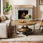 Vackert Runt Soffbord med Förvaringshylla - Elegant Böjd Stålram - Ø80cm