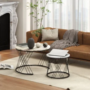 2-i-1 Moderna Runda Soffbord/Sidobord – Ø 70 och 45 cm