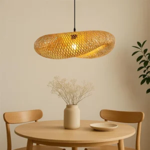 Unik Handgjord Bambuflätad Taklampa - Retro Design