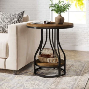 Modernt Runt Sidobord/Nattduksbord med Robust Metallram - Ø50 cm