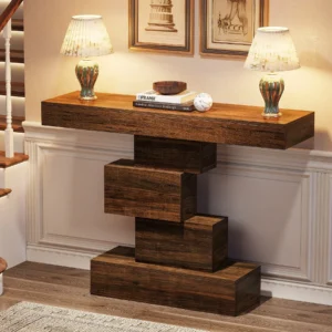 Rustikt Konsolbord, Sidobord eller Avlastningsbord - Geometrisk Design - MörkBrun