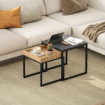 2-i-1 Modernt Soffbord/Sidobord – Ek och Svart Stålram - 45 & 40 cm