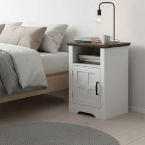 Nattduksbord – Set om 2 i Skandinavisk Stil | Vit med Mörk Träskiva