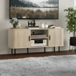 Retro Vintage TV-bänk med Skjutdörrar i Ekfinish - 120 cm