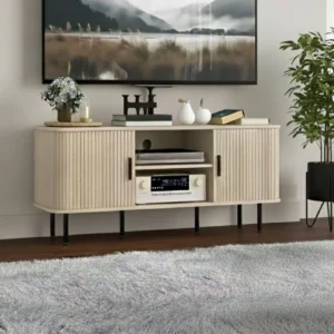 Retro Vintage TV-bänk med Skjutdörrar i Ekfinish - 120 cm