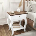 Nattduksbord – Set om 2 i Klassisk Fransk Design med Låda & Hylla | Vit & Ek