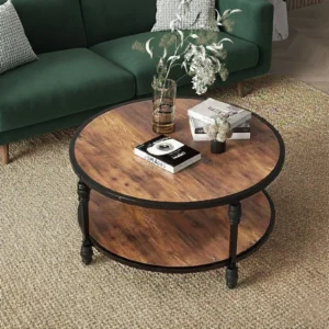 Runt Soffbord i Industriell Stil med Förvaringshylla - Ø72 cm