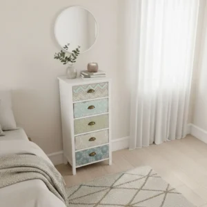 Vintage Byrå med Mönstrade Fronter – 5 Lådor