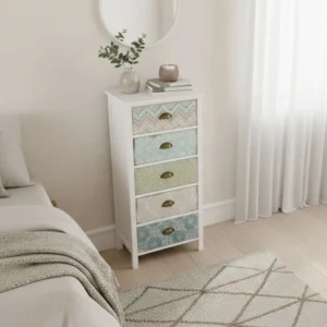 Vintage Byrå med Mönstrade Fronter – 5 Lådor