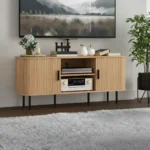 Retro Vintage TV-bänk med Skjutdörrar i Ekfinish - 120 cm