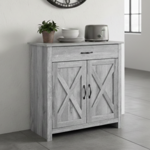 Rustik Skänk i Grå Trälook med Låda & Skåp - 80x80 cm