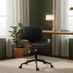 Retro Skrivbordsstol i Böjt Trä och Läder - Svart och Valnötsbrun