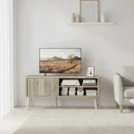 Modern TV-bänk i Ekfinish med 2 Öppna Hyllor och 1 Skåp - 115 cm