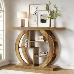 Elegant Konsolbord i Ljus Ekfinish med 4 Hyllplan - 108 cm