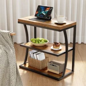 Industriellt Sidobord med 3 Hyllplan - Rustik Träfinish