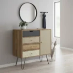 Retroinspirerad Byrå med Dekorativa Lådor och Skåp - Trä med Svarta Metallben