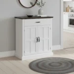 Rustik Skänk med 2 Dörrar och 1 Låda - Vit & Mörkbrun - 75.2x91.5 cm