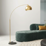 Modern Bågformad Golvlampa med Skålformad Skärm & Marmorfot