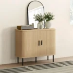 Ribbat Ekfärgat Retro­skåp med Skjutdörrar - 90 cm