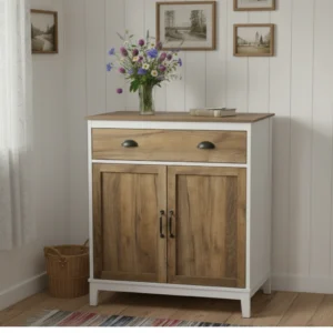 Skänk med Rustik Träkänsla och Vit Finish – 78,5 × 39 × 89,4 cm