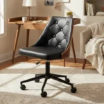 Ergonomisk Skrivbordsstol i Retrodesign - Trä och Läder – Svart och Valnötsbrun