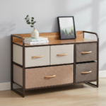 Modern Byrå med Tygklädda Lådor i Naturtoner – 87,5x29x58 cm