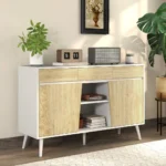 Stilren Skänk med Trapetsformade Luckor - Vit/Natur - 120 cm