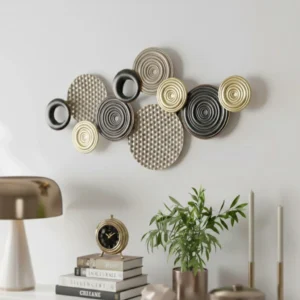 Abstrakt 3D Väggdekoration i Metall – Svart, Khaki & Guld - 100x50 cm