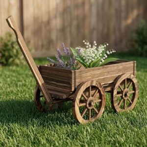Rustik Vagnformad Planteringslåda i Trä med 4 Hjul - 120x41x54 cm