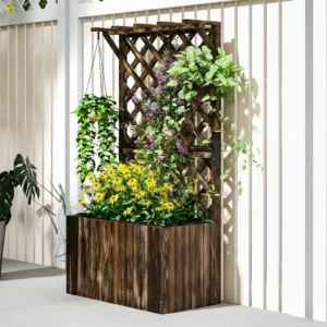 Rustik Planteringslåda med Spaljé och Tak för Hängande Krukor - 64x33x122 cm