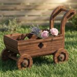 Rustik Vagnformad Planteringslåda i Trä med 4 Hjul - 68x38x52 cm