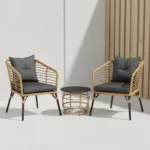 Rotting Sittgrupp med Dynor för Balkong och Terrass – 2 Fåtöljer och Bord