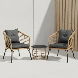 Rotting Sittgrupp med Dynor för Balkong och Terrass – 2 Fåtöljer och Bord