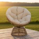 Rotting Loungefåtölj med 360° Vridfunktion och Dyna för Uteplats och Balkong