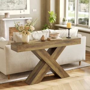 Unikt Konsolbord med X-formade Ben - Rustik Design - 140 cm