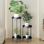Set med 2 Runda Växtställ i Metall – Stilren Blomsterpiedestal för Inomhusbruk