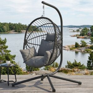 Hängstol med Stativ – Hopfällbar Design med Extra Tjock Dyna – Inom- och Utomhus - Grå