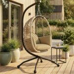 Hängstol med Stativ – Hopfällbar Design med Extra Tjock Dyna – Inom- och Utomhus – Naturfärgad