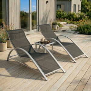 Elegant 3-delat Loungeset – 2 Ergonomiska S-formade Solstolar med Sidobord