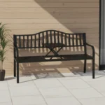 2-sits Trädgårdsbänk i Metall med Utdragbart Bord – 150 cm, Svart