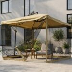 Hängparasoll 295x295 cm med Myggnät & Vikter – Justerbar Skugga för Terrass & Trädgård