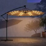 Hängparasoll 3x3 m med Integrerad LED-belysning – 360° Justerbar för Terrass & Trädgård