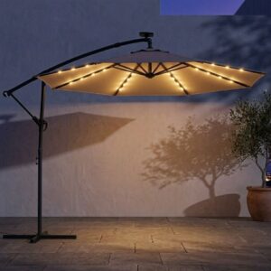 Hängparasoll 3x3 m med Integrerad LED-belysning – 360° Justerbar för Terrass & Trädgård