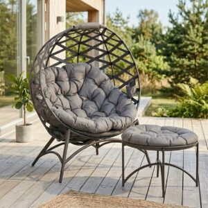 Brun Loungefåtölj med Sidobord/Pall - Extra Djup Komfort & Tjock Dyna