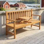 2-sits Trädgårdsbänk i Massivt Trä med Uppfällbart Mittbord – 153 cm, Ljusbrun