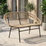 Stilren 2-Sits Trädgårdssoffa i PE-Rotting – Perfekt för Balkong och Uteplats – Naturfärgad